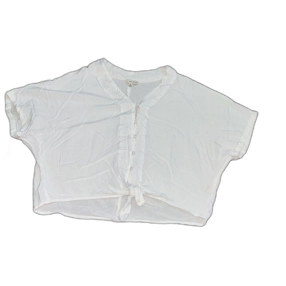 Sim & Sam White Button Front Tie Hem Blouse Size Small